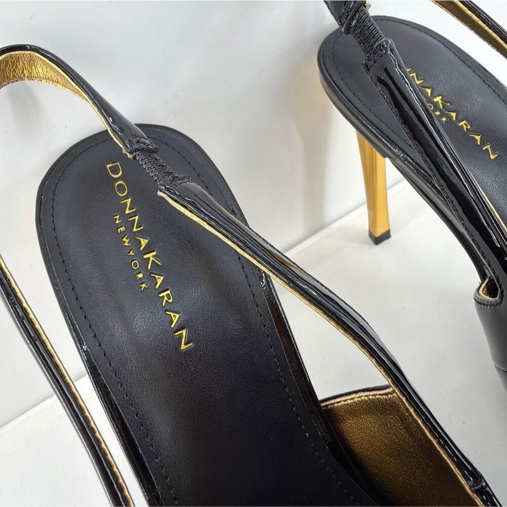 Donna Karan New York Savita Slingback Heels Black Gold Cap Toe Pumps Size 8.5 - Picture 8 of 14